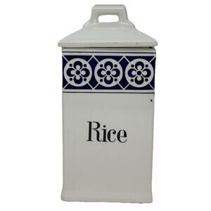 Antique German Porcelain Rice Kitchen Canister - Blue & White Norma Brand